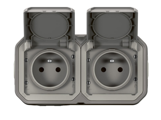 Double prise de courant précâblée 2x2P+T horizontale étanche Plexo | Legrand