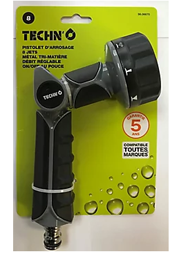 Pistolet d'arrosage | 8 jets | métal | Techn'o