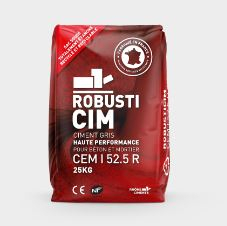 Ciment gris Robusti CIM | CEM I 52.5R CE CP2 NF | Sac de 25 kg | Rhône Ciments