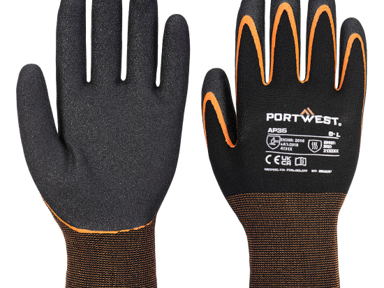 Gants grip 15 nitrile double paume | Noir/orange | AP35 | Portwest