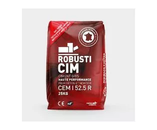 Ciment gris Robusti CIM | CEM I 52.5R CE CP2 NF | Sac de 25 kg | Rhône Ciments